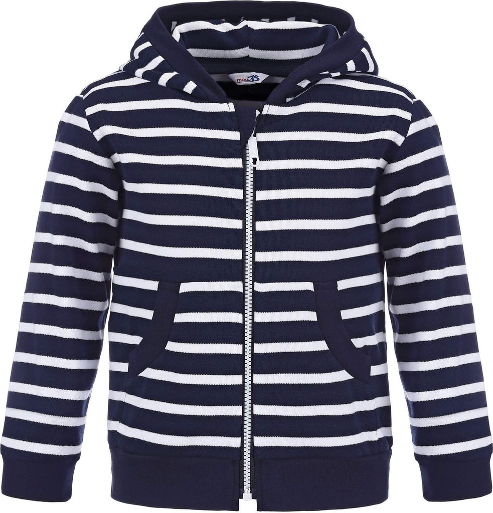 modAS Kinder Kapuzenjacke mit Streifen - Gestreifte Sweatjacke mit Reißverschluss in Blau-Weiß Größe 152