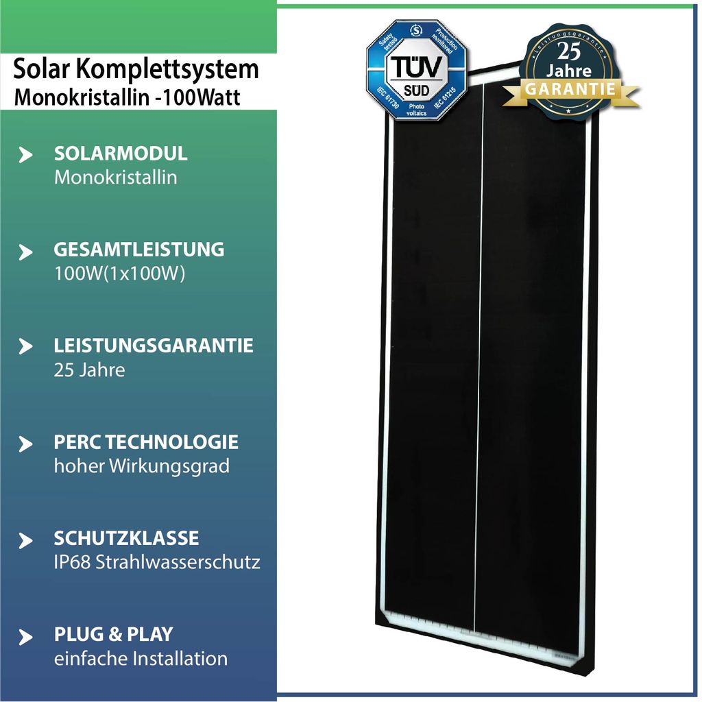 Solarpanel Solarmodul 12V 12Volt MONOKRISTALLIN Wohnwagen Wohnmobil 100Watt  100W