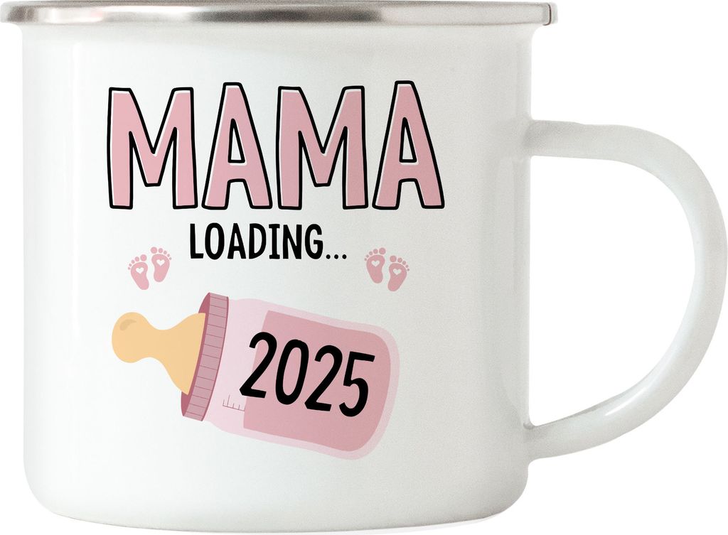 Mama Loading 2025 Emaille-Tasse Geschenk Werdende Mama Babynews Mit Ladebalken Mutterschutz Schwangerschaft Geschenkidee