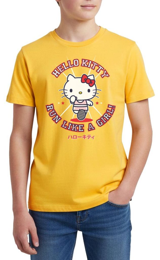 Spreadshirt Hello Kitty Run Like A Girl Sport Teenager Premium T-Shirt, 146/152 (10 Jahre), Sonnengelb