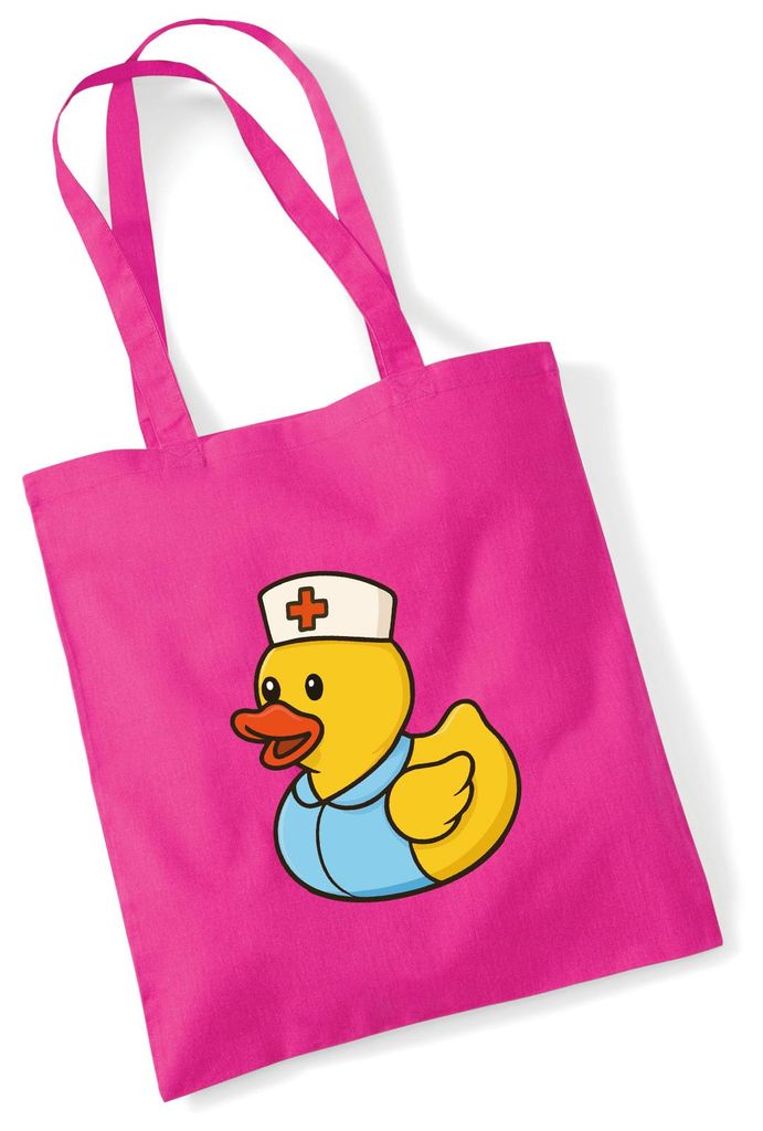 Huuraa Jutebeutel Quietscheente Altenpflege Comic Gummiente 10 Liter Fuchsia Baumwolle Tasche Geschenkidee