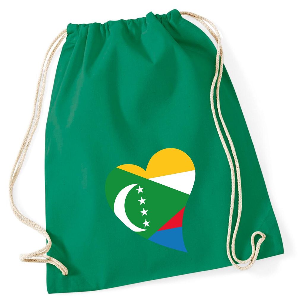 Huuraa Turnbeutel Komoren Flagge Herz 12 Liter Kelly Green Baumwolle Rucksack Geschenkidee