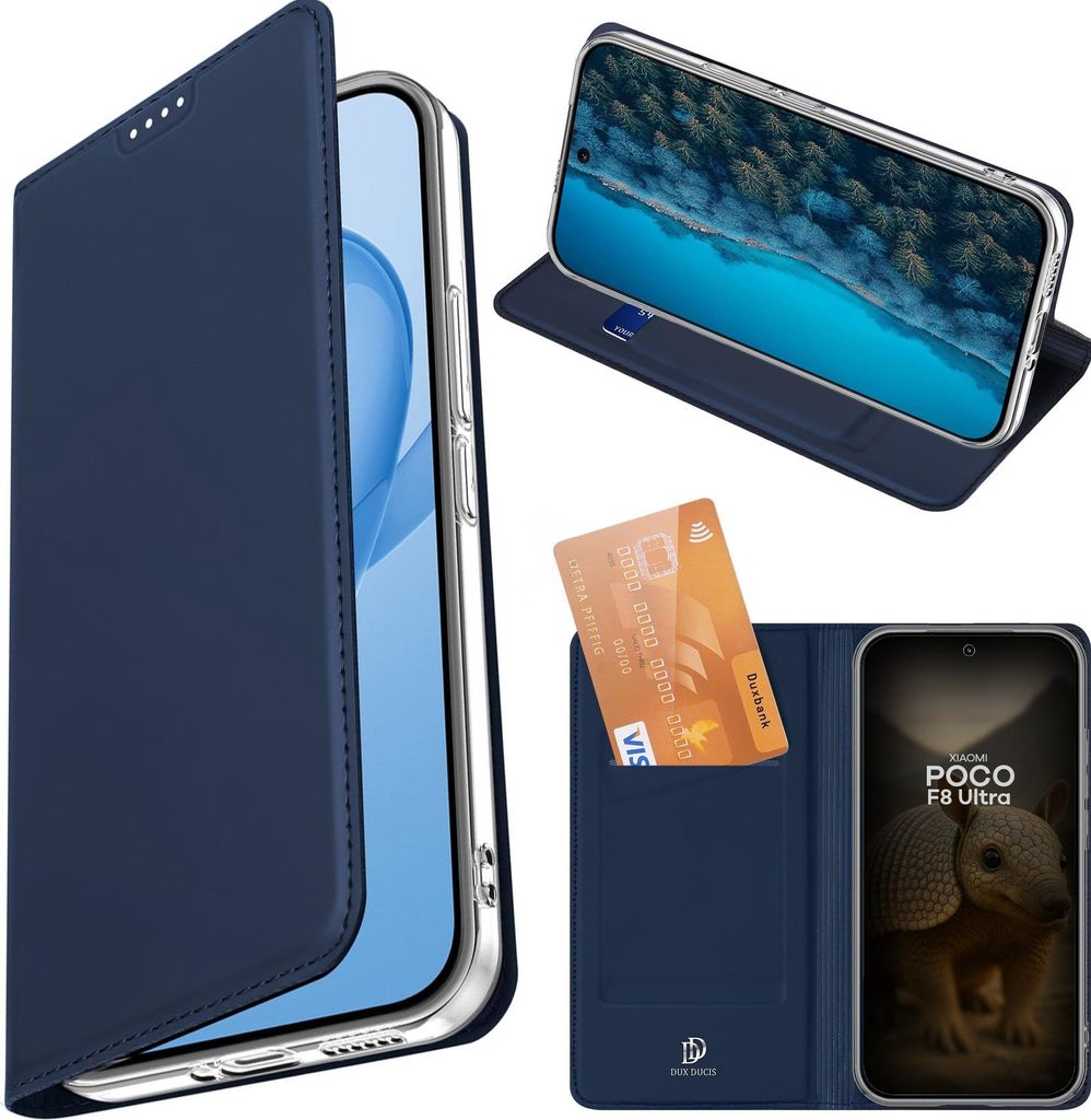 Handyhülle mit Klappe für Xiaomi POCO F8 Ultra, Dux Ducis Skin Pro, Dunkelblau