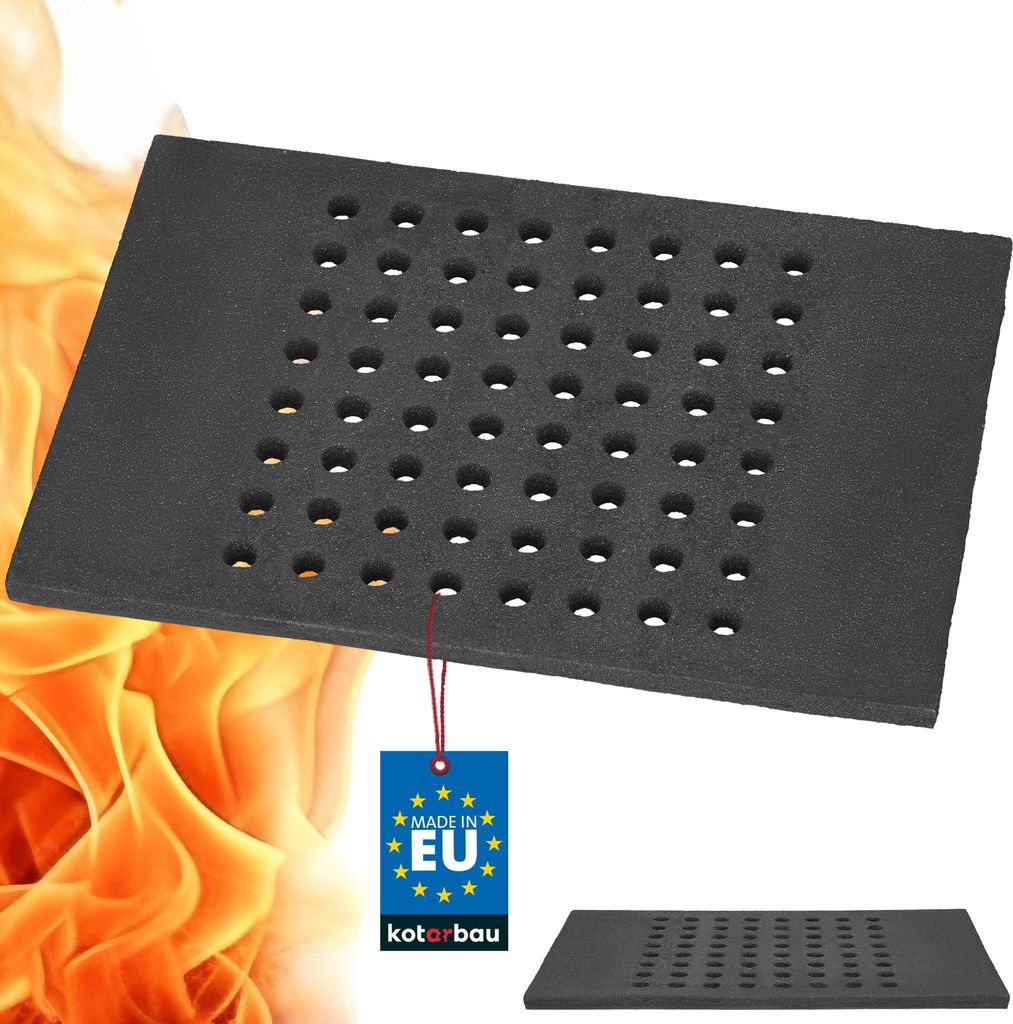 KOTARBAU Gusseisen Kaminrost 38 x 26 cm Kaminofen Rost Ascherost für Kaminöfen Ofenrost Massiv & Robust Gussrost Eckig