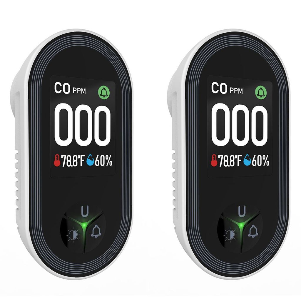 2 × 3-in-1-Kohlenmonoxidmelder,CO-Temperatur-Feuchtigkeitssensor,85-dB-Alarm,Akustischem und visuellem Alarm