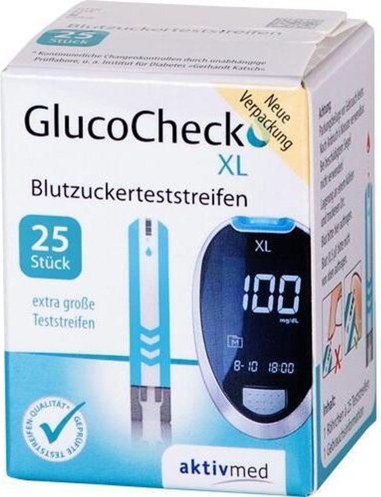 GlucoCheck XL bloedsuikerstrips, 25 stuks. Teststrips Productafbeelding 