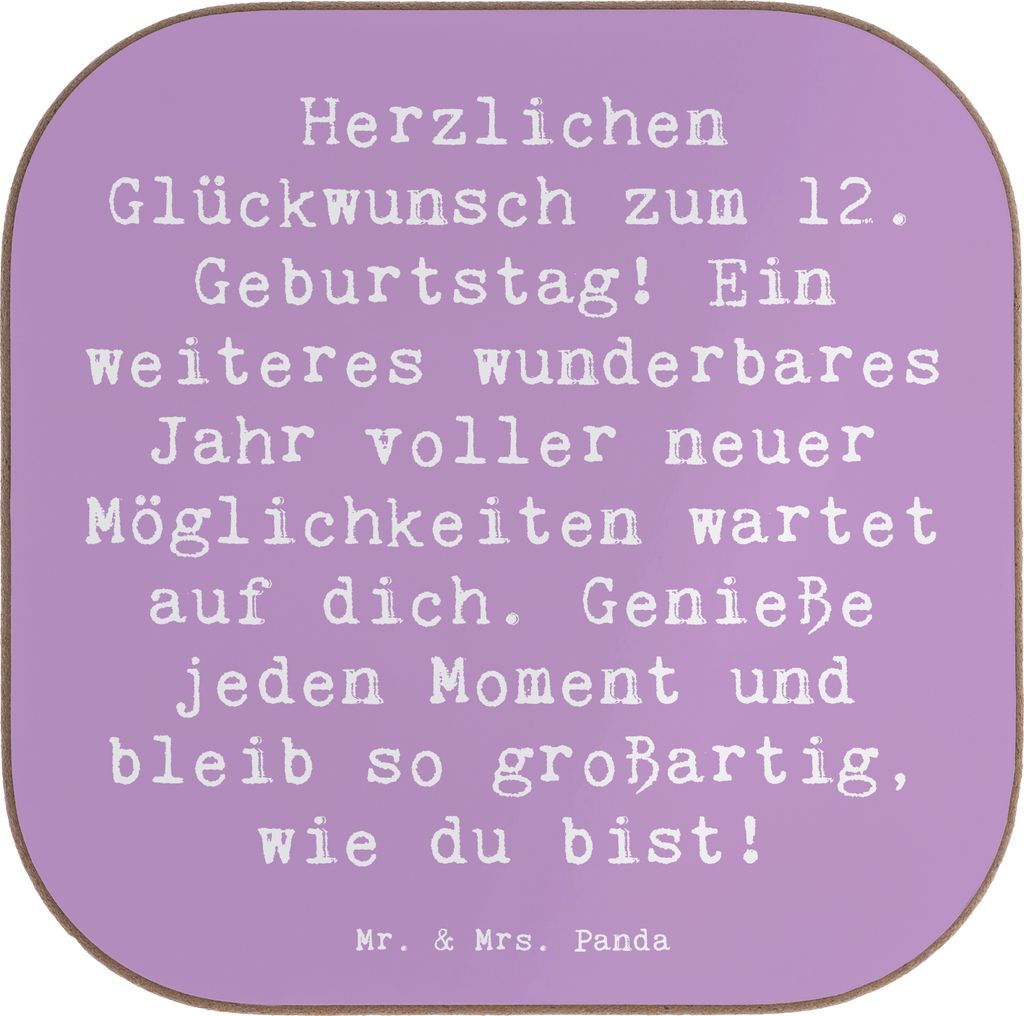 Mr. & Mrs. Panda Tassenuntersetzer Spruch 12. Geburtstag Glück - Lavendeltraum - Geschenk, Geburtstagsgeschenk, Geburtstagswünsche, Coaster, Alte...