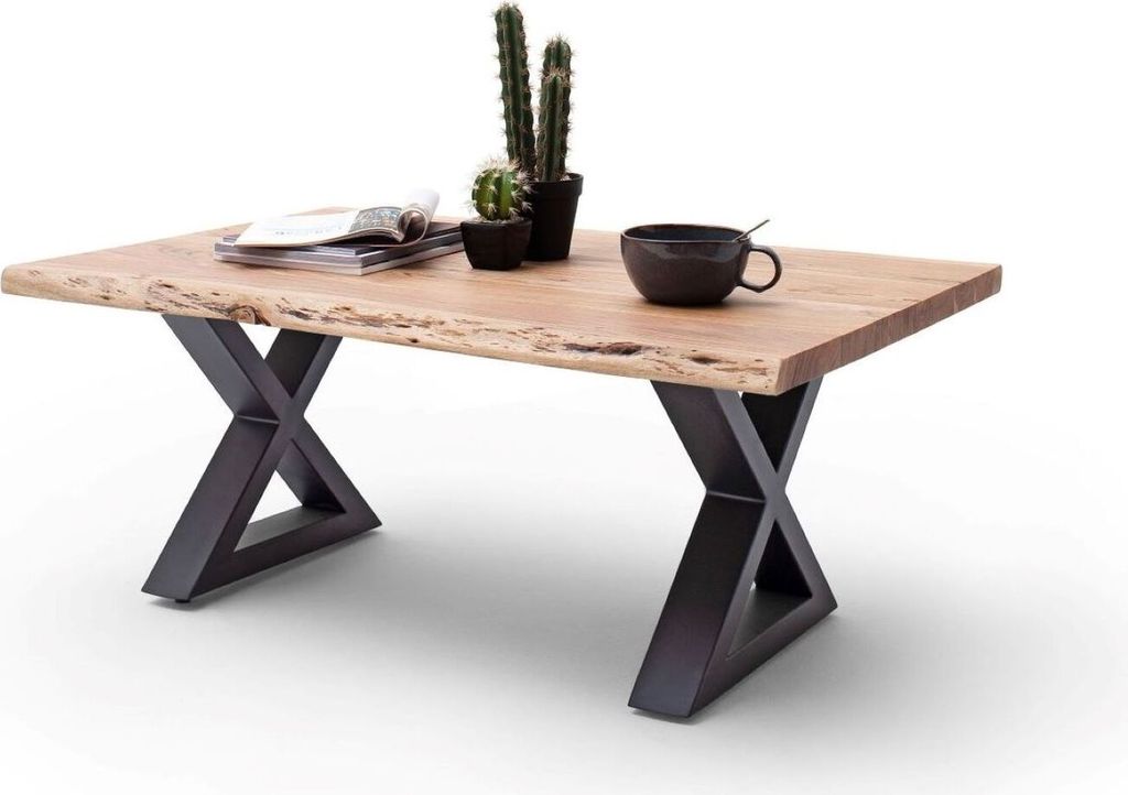 Couchtisch Baumkantentisch Akazie-massiv X-Form rechteckig natur lackiert 110 cm