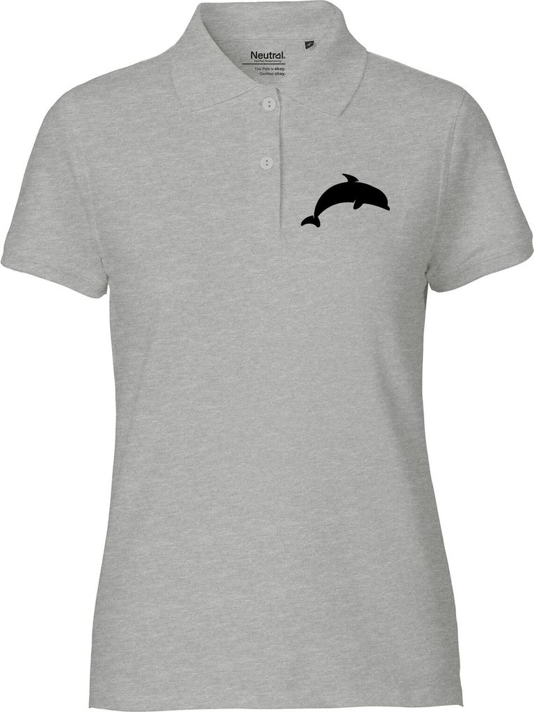 Huuraa Damen Polo Shirt Delfin Silhouette L Sport Grey Bio Baumwolle Fairtrade Poloshirt Geschenkidee