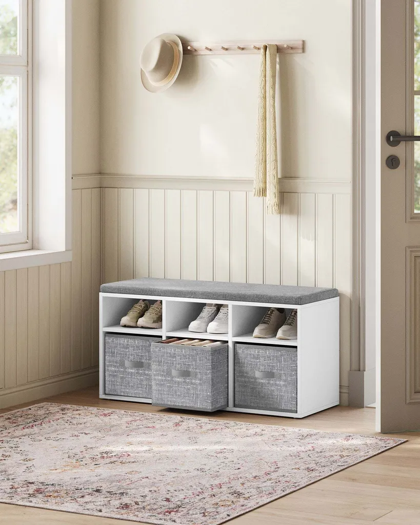 Banc à chaussures pour entrée étroite avec 6 cases de rangement - 2