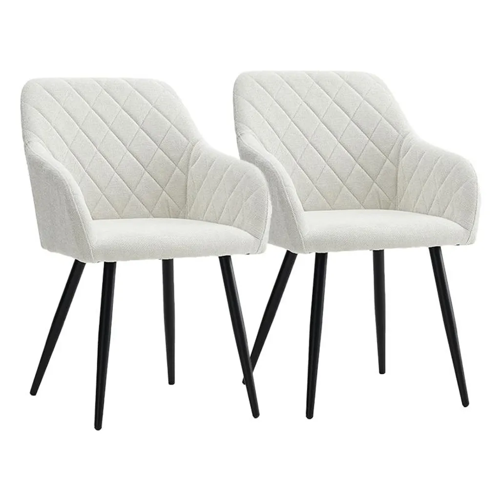 Chaises Salle à Manger Lot de 2 pour Cuisine et Salon, Tissu Doux Crème
