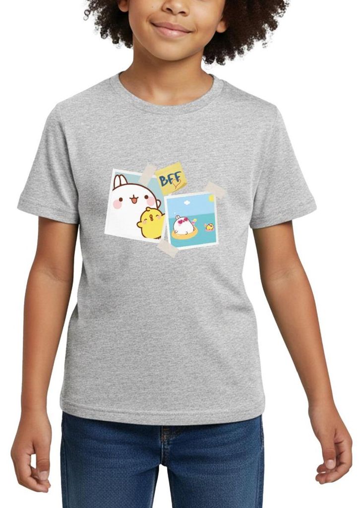Spreadshirt Molang Piu Piu BFF Beste Freunde Kinder T-Shirt, 110/116 (5-6 Jahre), Grau meliert