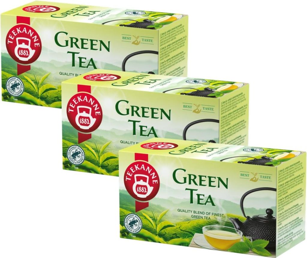 Teekanne Grüner Tee 3x 20 Teebeutel - Grüntee im Beutel ohne Zusätze Green Tea