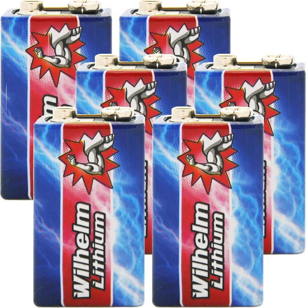 6 x Wilhelm Lithium 9V Block Batterie Rauchmelder 6LR61 9 Volt Batterien