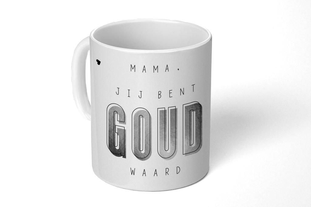 KitchenYeah Tasse Kaffeetasse Kaffeebecher 350 ml Sprüche - Zitate Mama Du bist Gold wert - Mutter - Muttertagsgeschenk - liebe Mama - schwarz-w...
