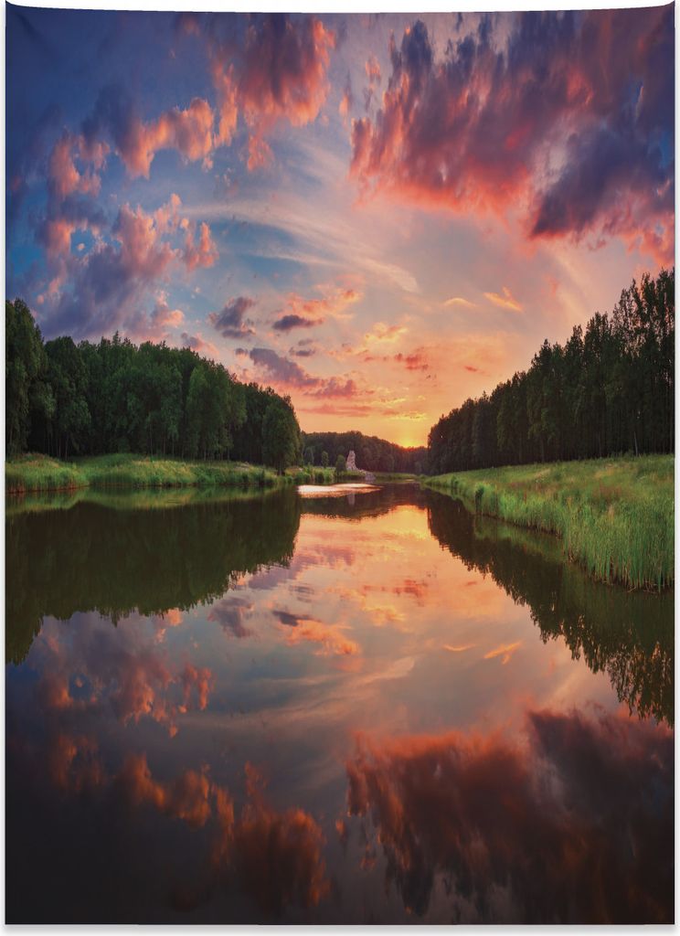 Abakuhaus Wald Wandteppich, Ukraine Scenic Panorama aus Weiches Mikrofaser Stoff Kein Verblassen Klare Farben Waschbar, 110 x 150 cm, Korallenrot G...