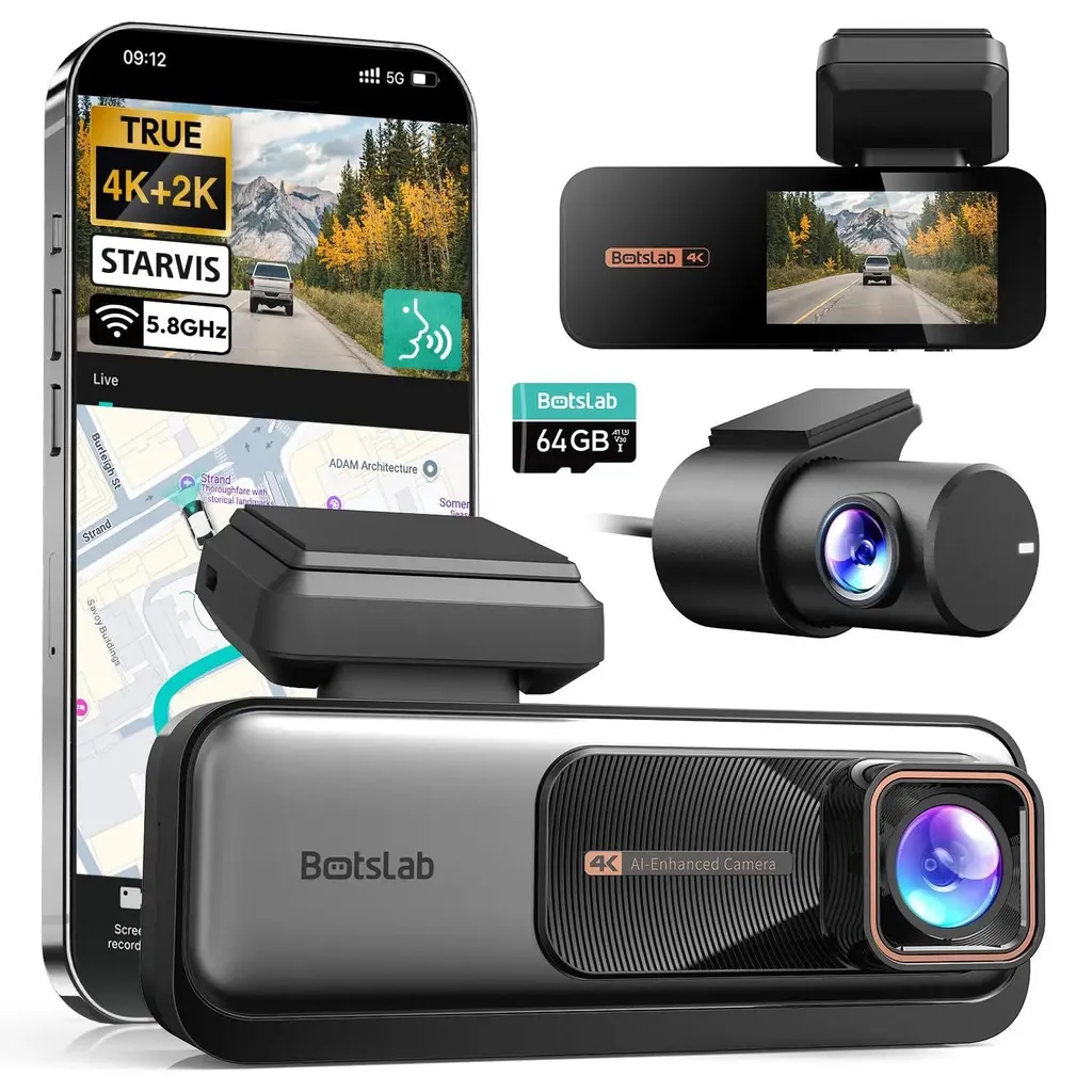 Protection vidéo auto 4K et 2K avec alertes ADAS et carte SD 64 Go incluse