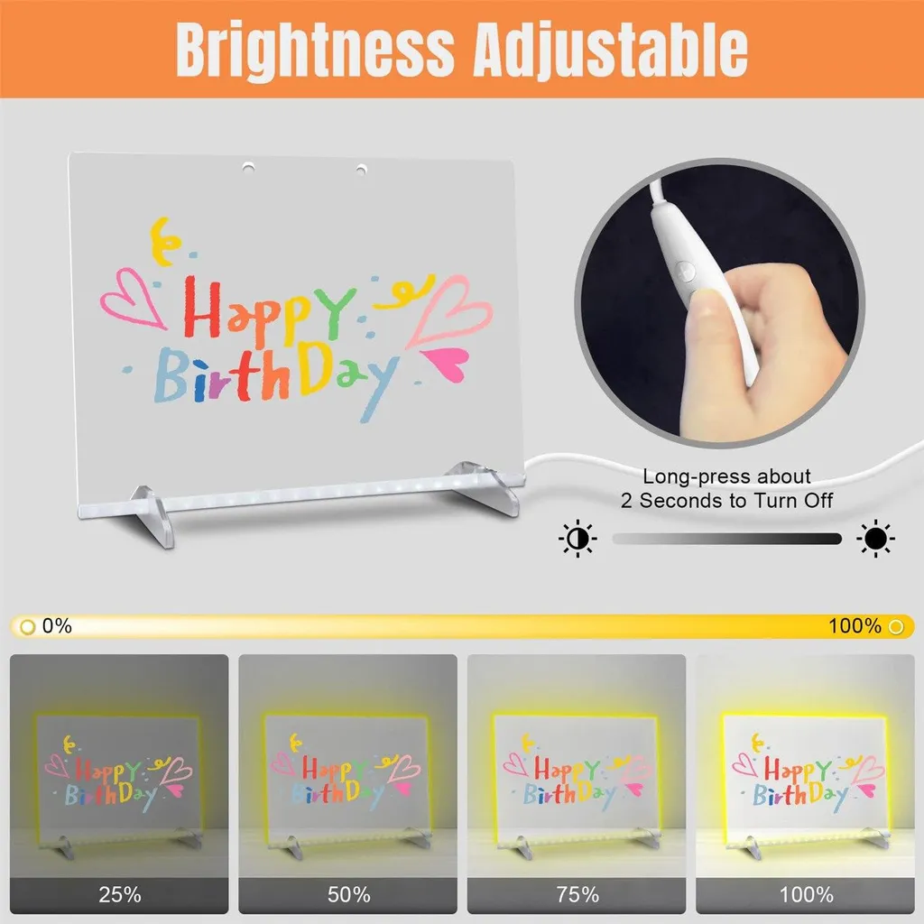 Tableau LED acrylique 7 couleurs avec modes réglables et accessoires