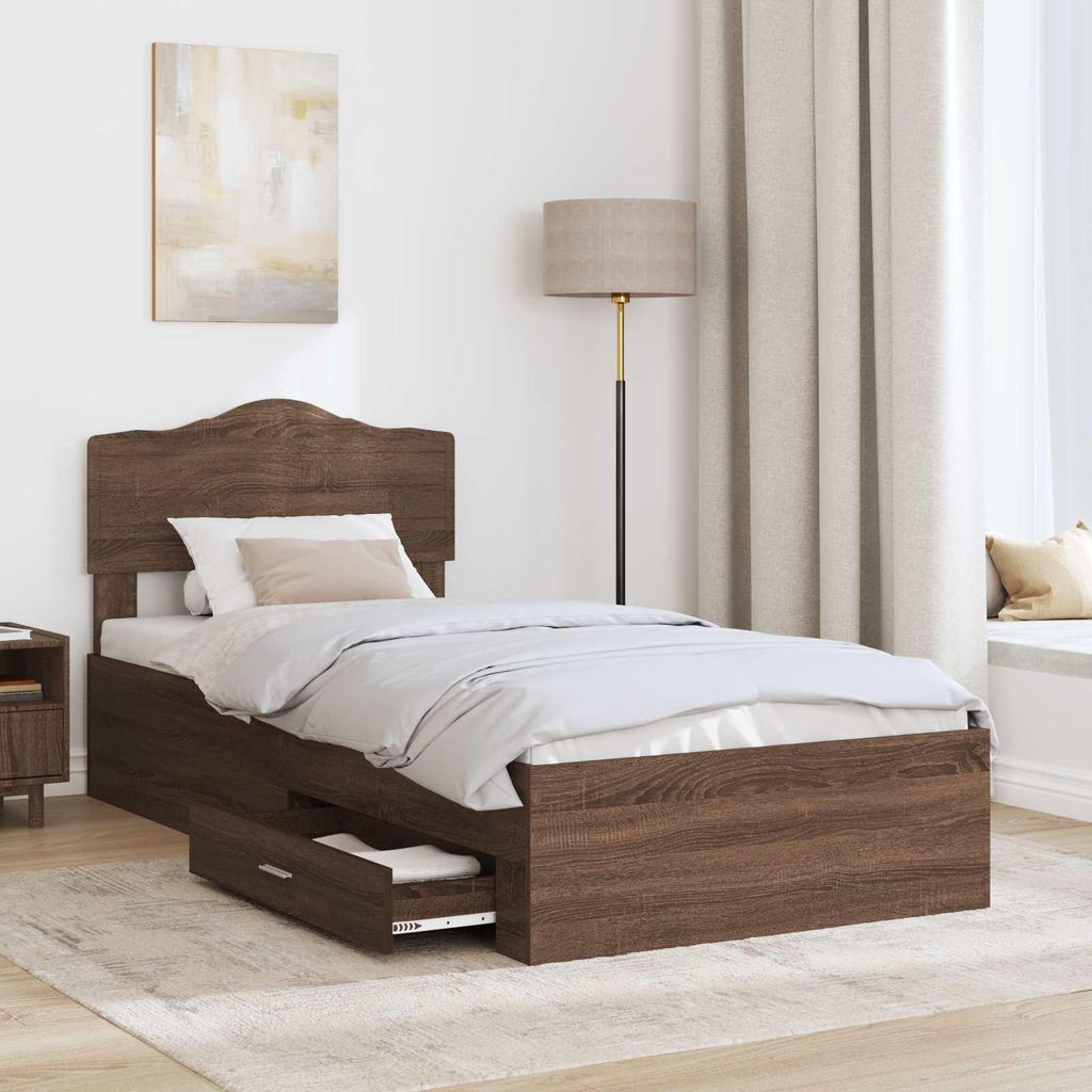 (Design 2026) Bettrahmen Braun Eichen-Optik 75 x 190cm Holzwerkstoff - HOMMIE 865407 - Klassische BettenJugendbett Tagesbett