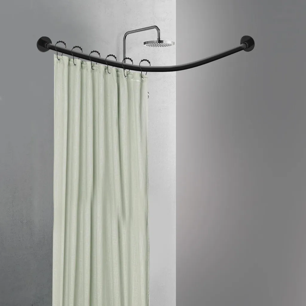 Asta Tenda Doccia a L Nero Sicura - Acciaio Inox - Carico 15kg+ 24 Ganci