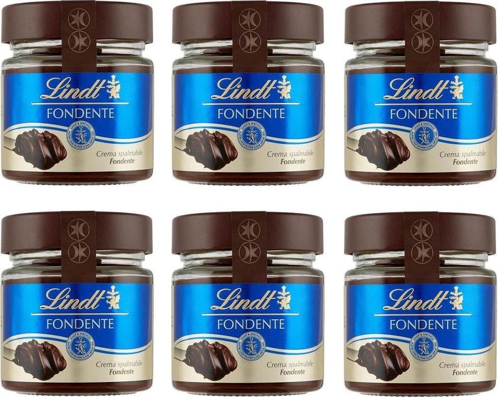 6x Lindt Crema Spalmabile al Cioccolato Fondente Streichcreme Streichfähige Creme aus Dunkler Schokolade und Fettarmer Kakao 200g Glas