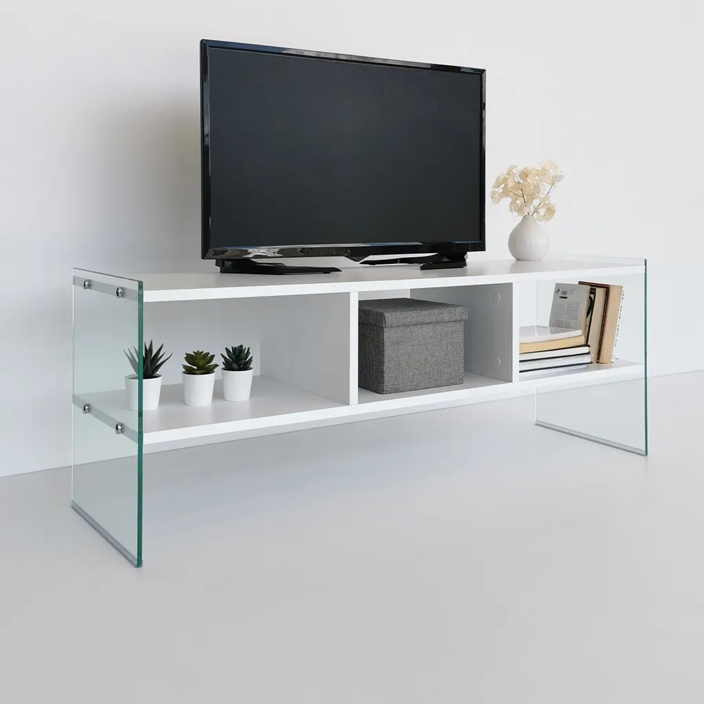 Petit Meuble TV Blanc 120cm pour Optimiser l'Espace Salon Skye Decor