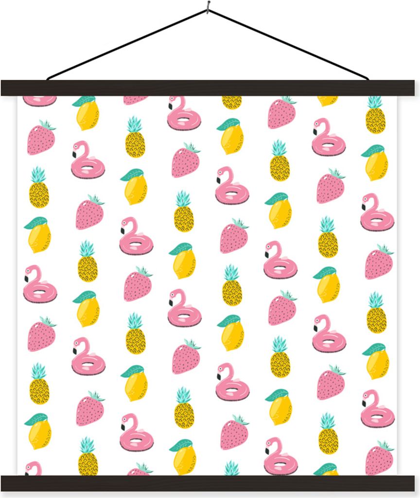 MuchoWow Textilposter Sommer - Obst - Muster 90x90 cm mit schwarzem Rahmen - Magnetisches
