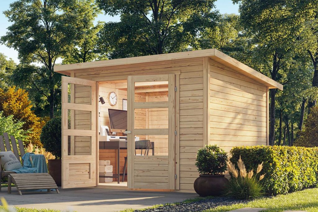 Karibu Gartenhaus Gerätehaus Stockach 4 naturbelassen 246x246x197 cm