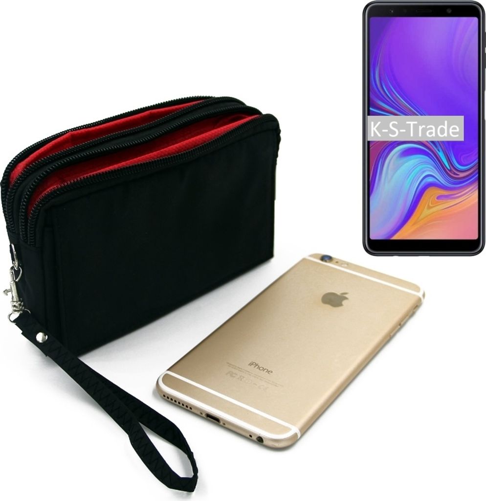 K-S-Trade Schutz Hülle Handy Hülle kompatibel mit Samsung Galaxy A7 (2018) Gürteltasche Travelbag Handytasche mit Zusatzfächern, schwarz