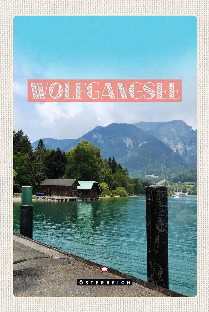 vianmo Holzschild 18x12 cm Wolfgangsee See Stadt Bildmotiv Reisemotiv Abenteuer Reisen