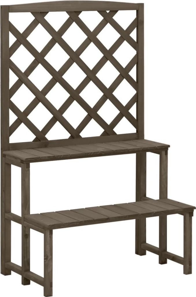 Blumentreppe mit Rankgitter Grau 70x42x115cm Massivholz Tanne