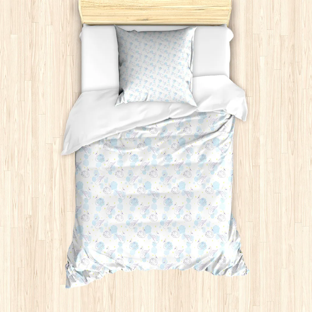 ABAKUHAUS Set copripiumino Swans per letti singoli, licenza Wasservogel Sterne, antiacaro, adatto a chi soffre di allergie, con federa, 135 cm x 200 cm - 80 x 80 cm, color crema e malva chiaro