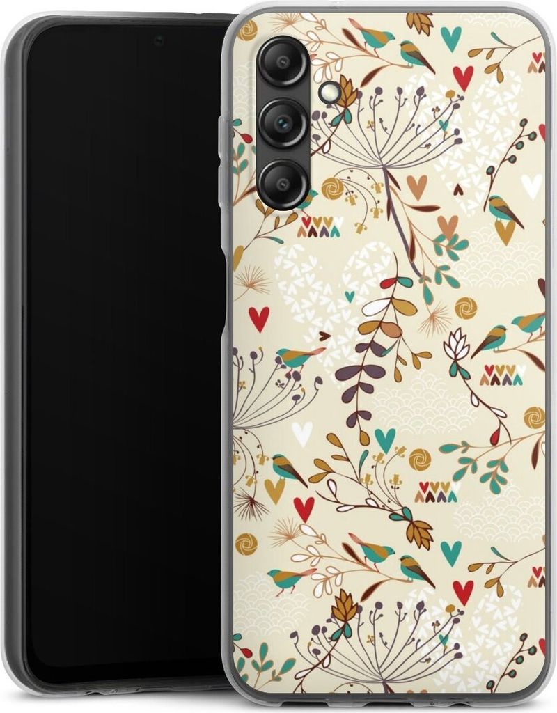DeinDesign Handyhülle für Samsung Galaxy A14 5G Silikon Hülle Case Smartphone Schutzhülle Blumen Retro Vogel