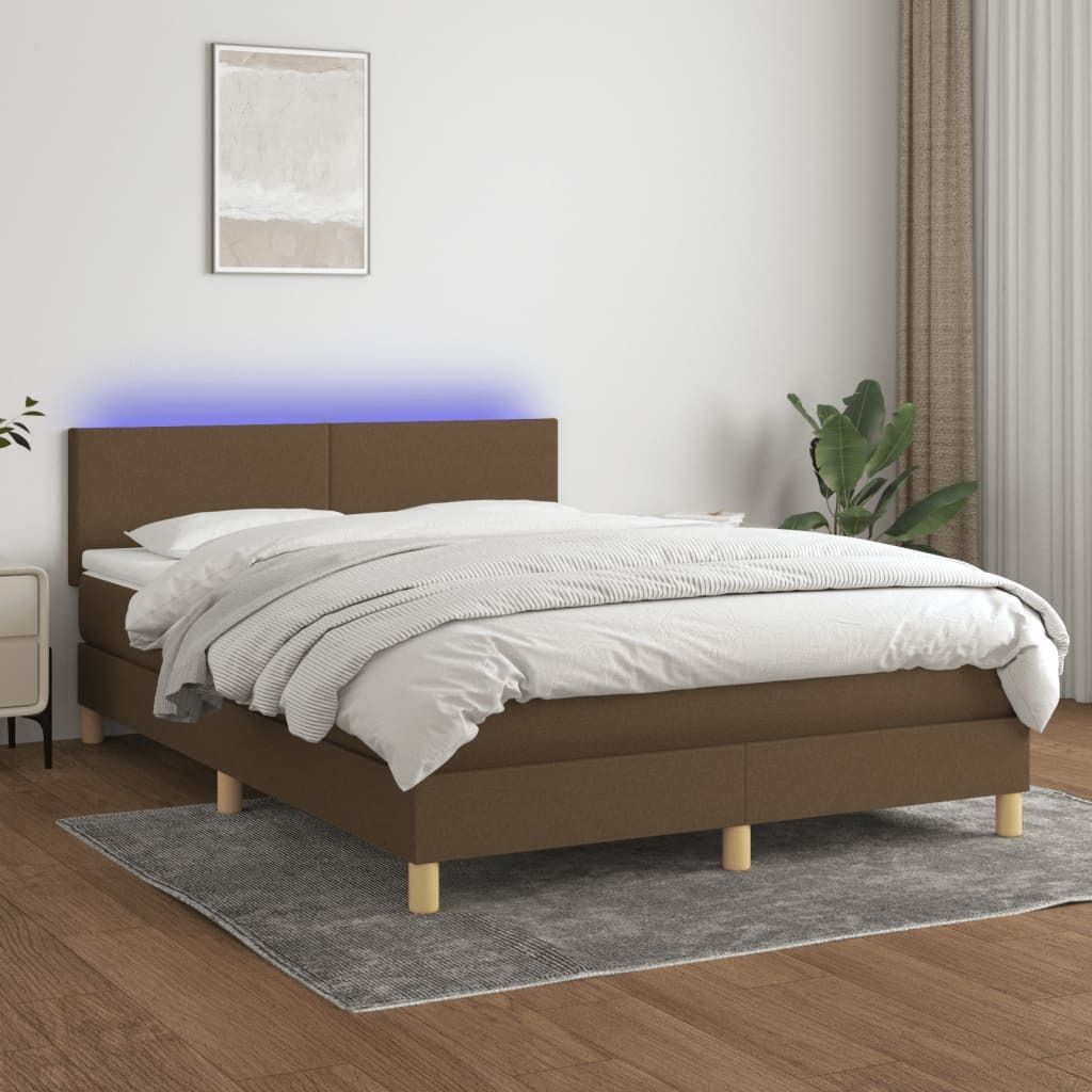 "2026 Promotion" Boxspringbett mit Matratze - & LED - Dunkelbraun - 140x200 cm - Stoff - Polsterbett CC7314
