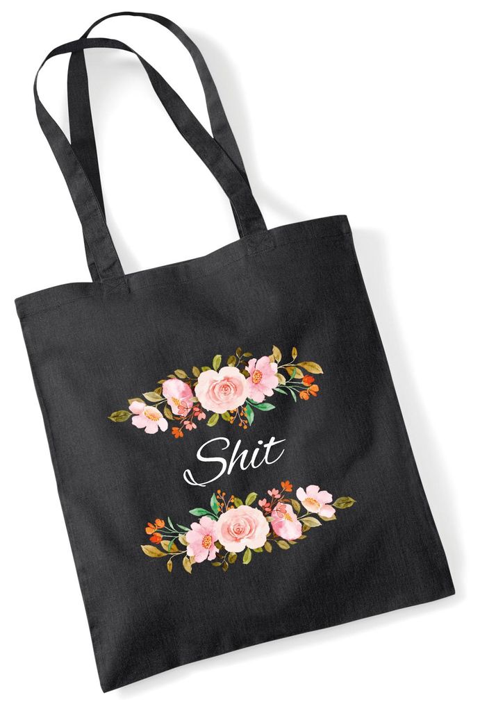 Huuraa Jutebeutel Shit englisch Blumen 10 Liter Black Baumwolle Tasche Geschenkidee
