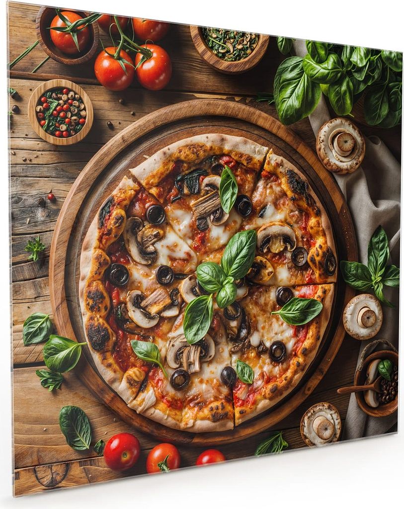 Küchenrückwand Spritzschutz Glas mit Motiv Holztisch Pizza 40 x 40 cm