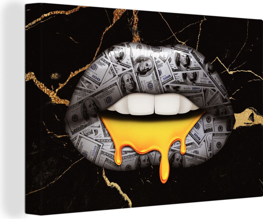 OneMillionCanvasses - Leinwandbilder - 150x100 cm, Lippen - Geld - Abstrakt, Wandbilder Kunstdruck Wanddekoration