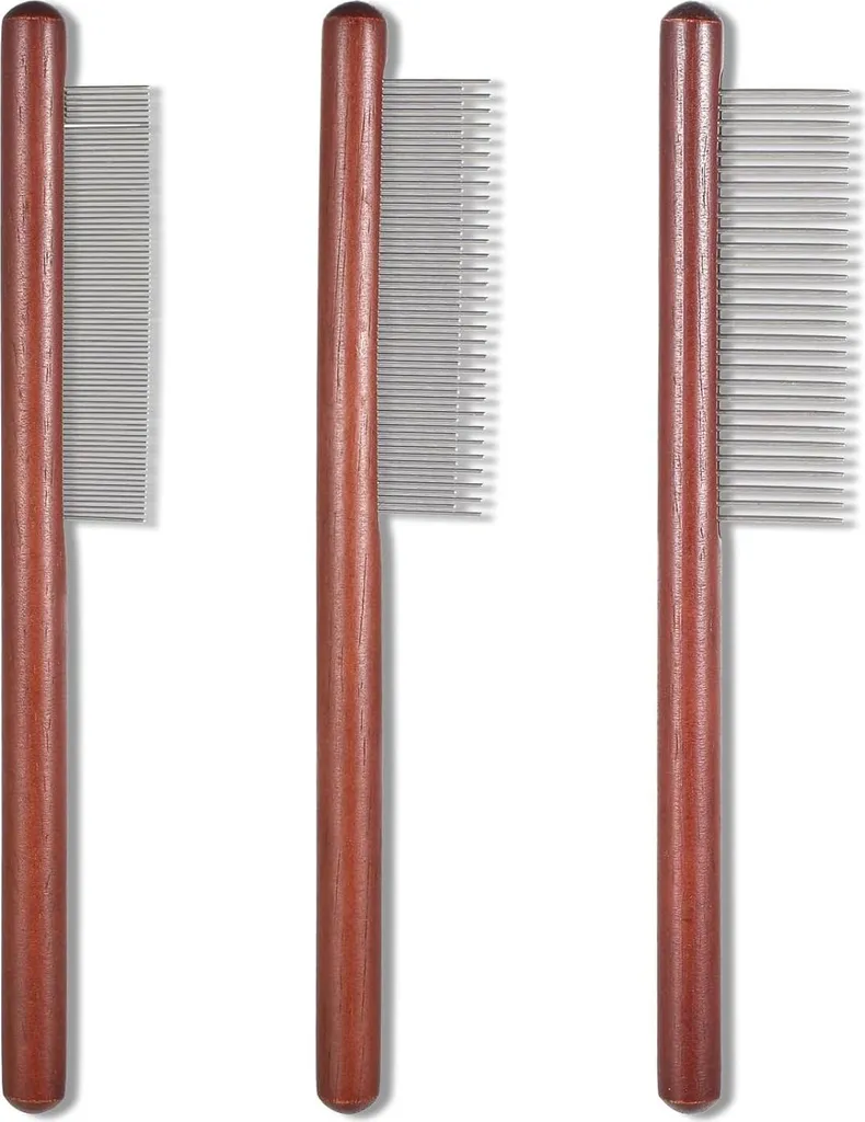 Peigne chien pour démêler les poils longs en acier inox manche bois
