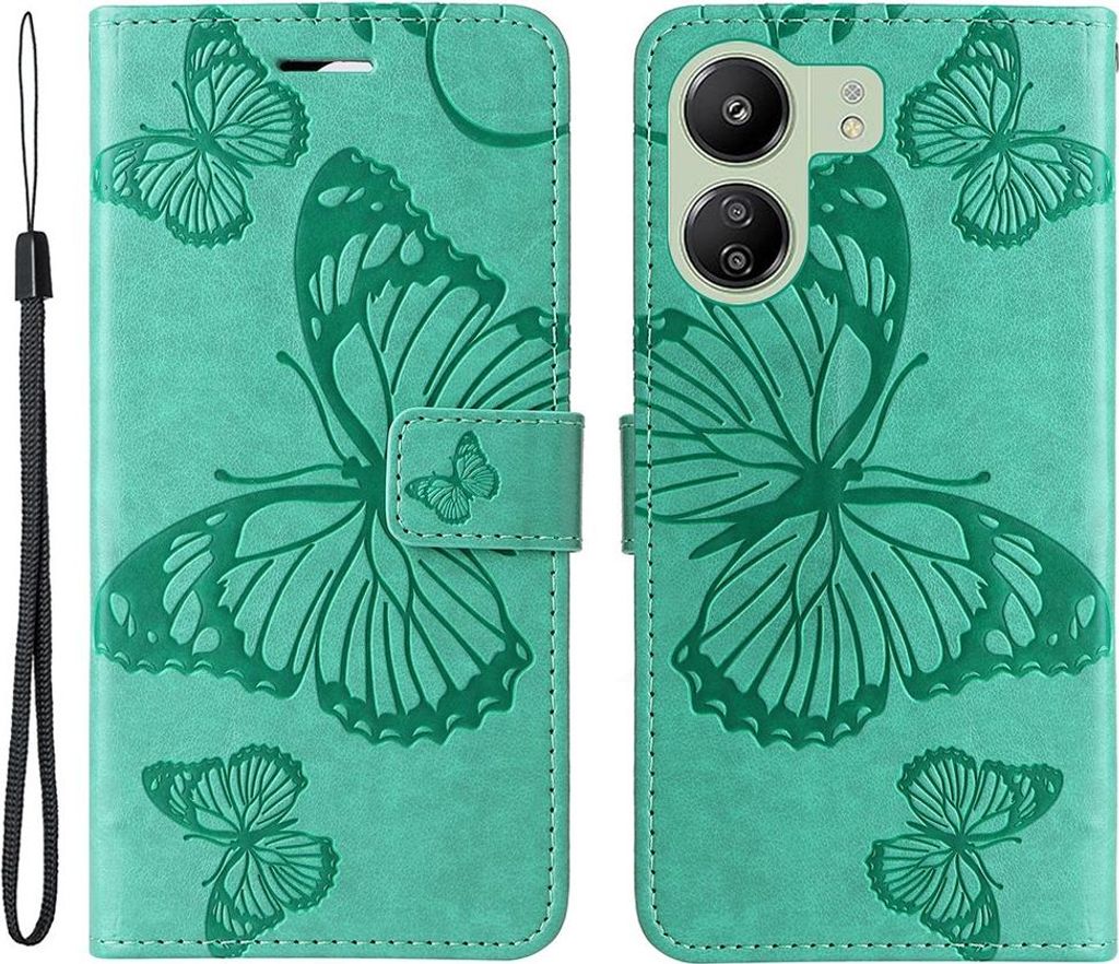 Xiaomi Redmi 13C / Poco C65 Hülle - Coverup Schmetterlinge Klapphülle - Mintgrün