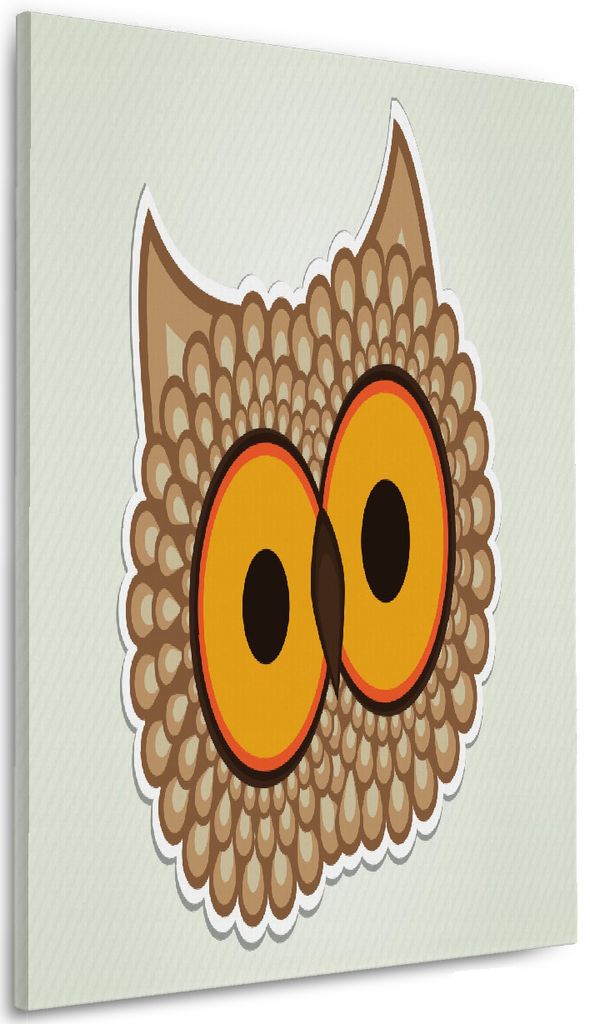 Wallario Premium Leinwandbild Lustige Comic Eule mit großen Augen in Größe 60 x 90 cm