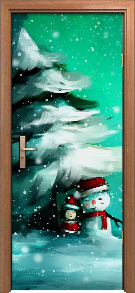 Türposter 80x200 cm Türaufkleber Türtapete Türfolie Klebefolie Wand Kunst Schneemann im Winter