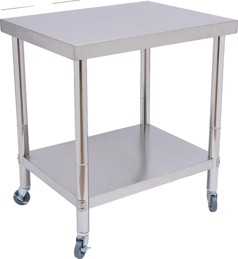 Table de travail inox anti-corrosion argentée charge lourde stable