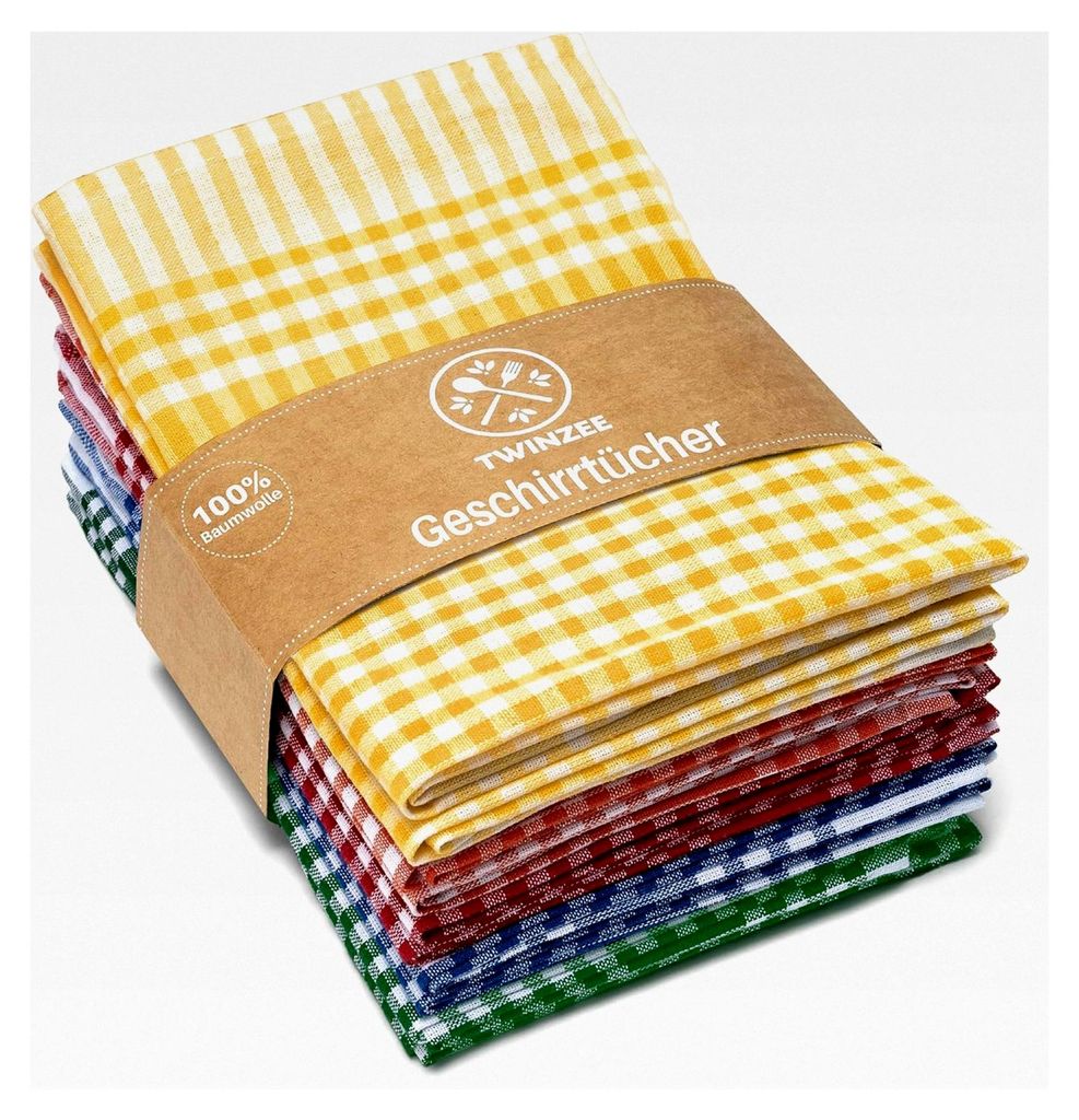 Set aus 10 karierten Geschirrtüchern aus 100% Baumwolle - 67 x 47 cm - Retro Chic Stil Küchentücher - 2 blaue, 2 rote, 2 grüne, 2 gelbe Geschir...