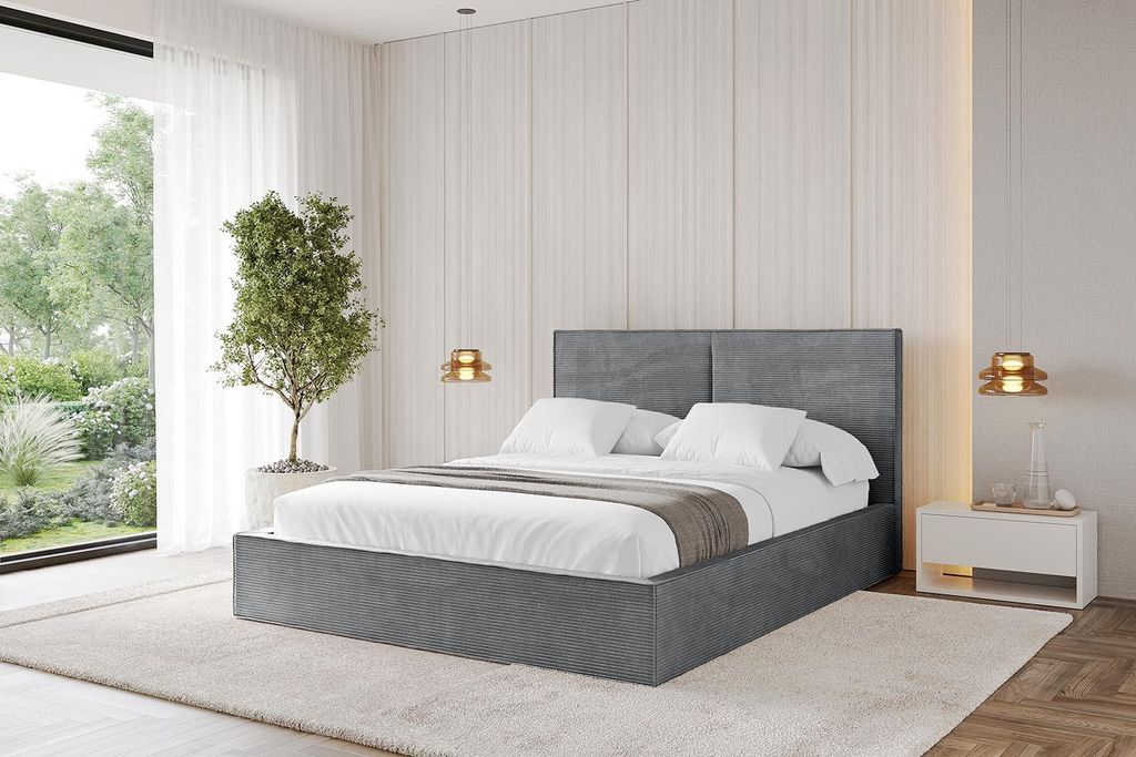 ALTDECOR Polsterbett mit Bettkasten - EMMI - 120x200 Dunkelgrau - Bett mit Matratze H3/H4, Kopfteil, Boxbett, Doppelbett mit Stauraum