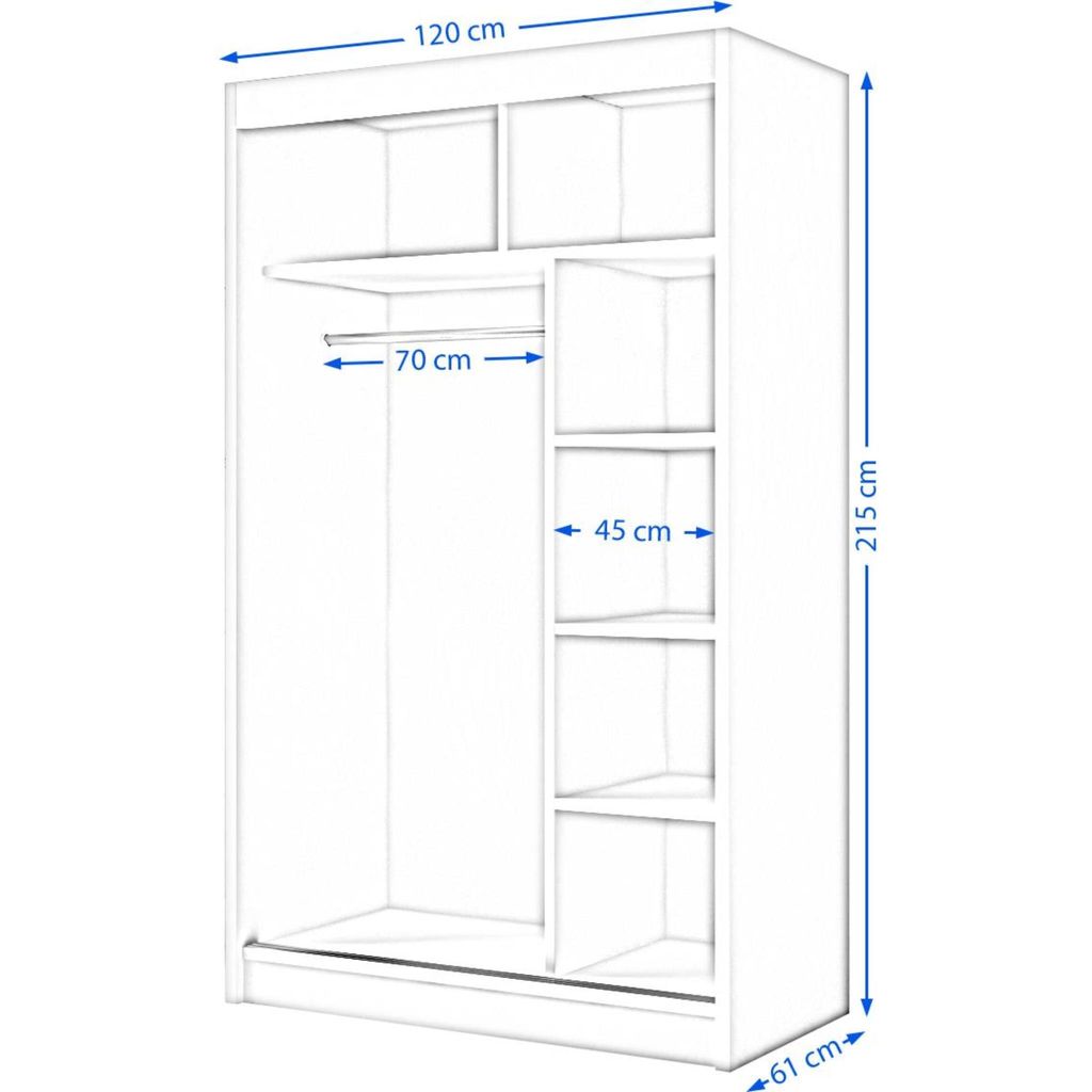 Kleiderschrank Lotus in modernes Stil 2x Schiebtüren 120 cm Produktbild 3