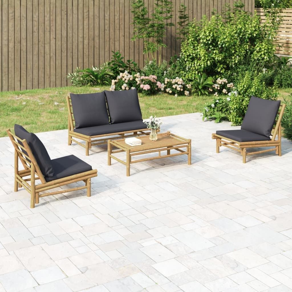 Maison Exclusive - 4-tlg. Garten-Lounge-Set mit Dunkelgrauen Kissen Bambus