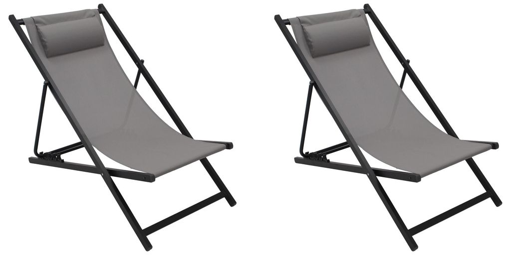 DEGAMO Liegestuhl Gartenliege IBIZA, Alu anthrazit + Kunstgewebe grau, 2 Stück