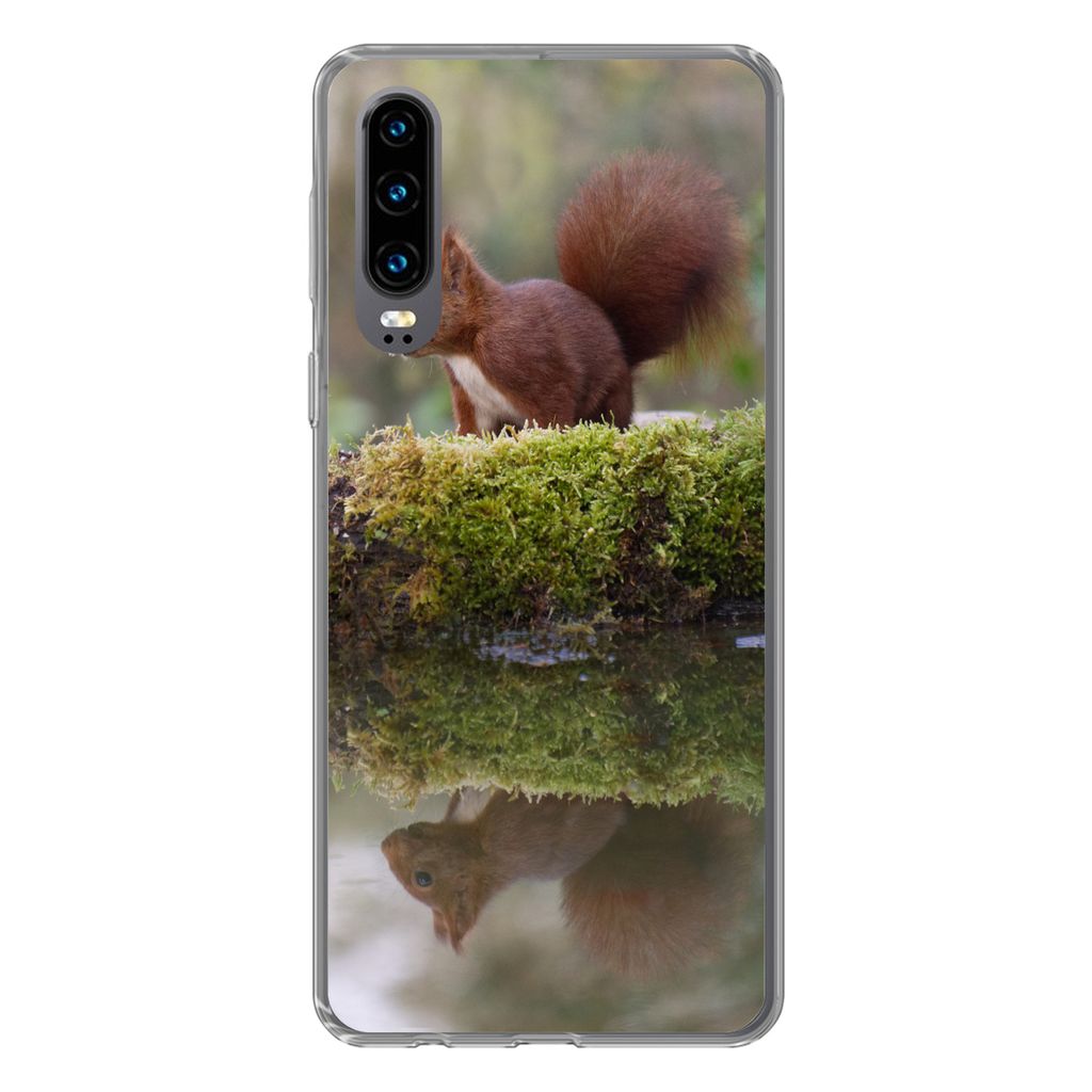 MuchoWow Handyhülle Schutzhülle Hülle für Huawei P30 Waldtiere - Wasser - Moos Silikon Softcase Handy Hülle - Kartenbesitzer