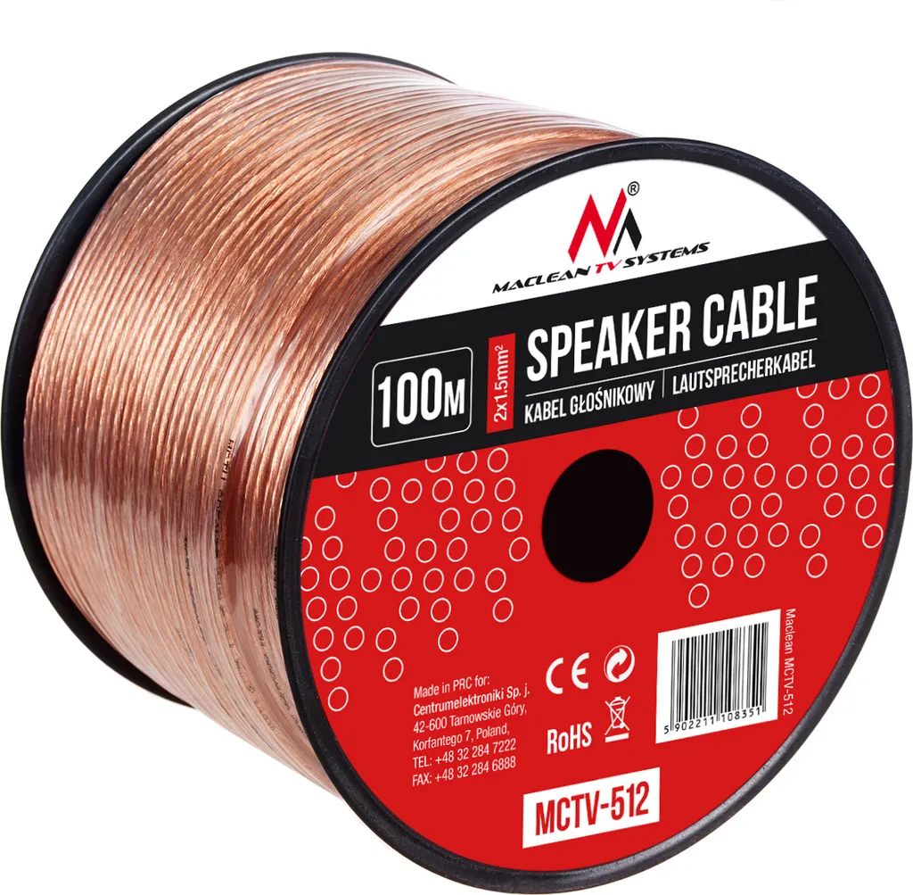 Câble haut-parleur Hi-Fi 100m - Gaine bicolore souple CCA 2x1,5 mm²
