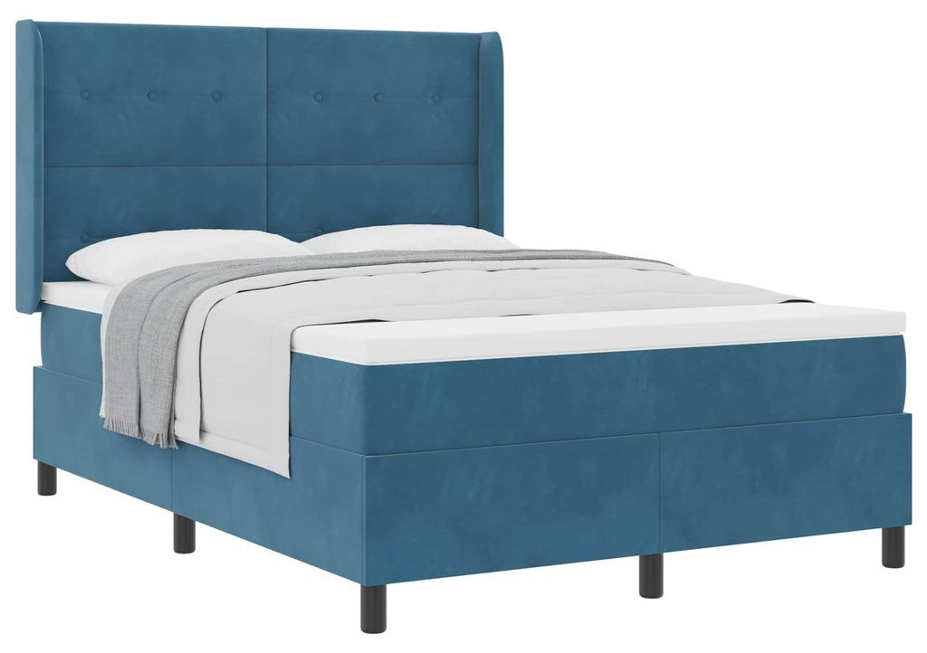 vidaXL Boxspringbett mit Matratze mit Kopfteil Blau 160 x 200 cm Samt